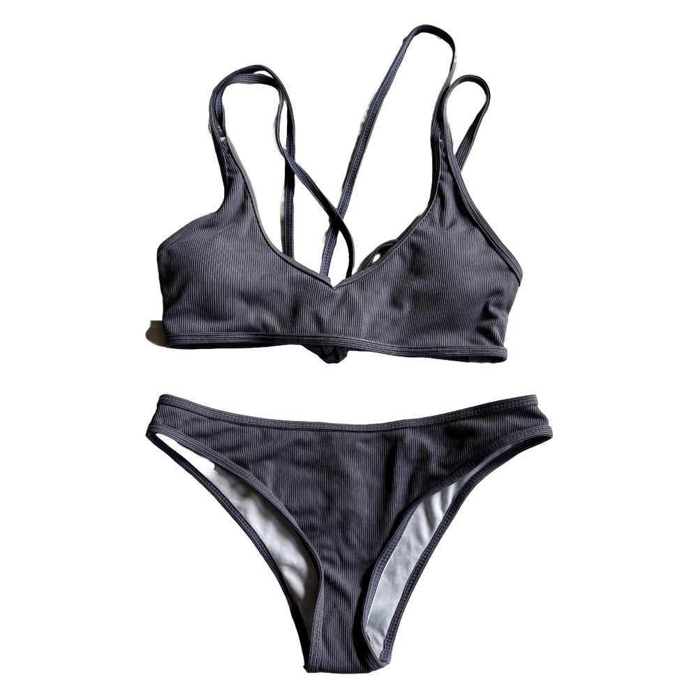 NWT Romwe Grey Bikini with stitched back Size Medium